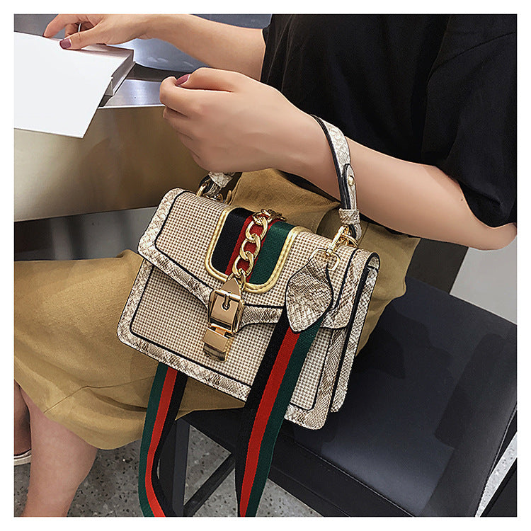 Multicolor PU Leather Rope Chain Lock Shoulder Handbags 