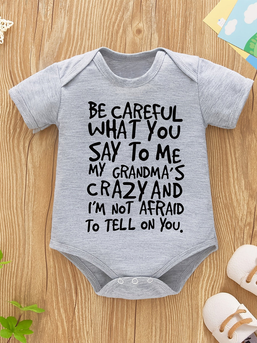Newborn Babies Watch Out I Have Crazy Grandma Print Short Sleeve Onesies Rompers - Gen U Us Products