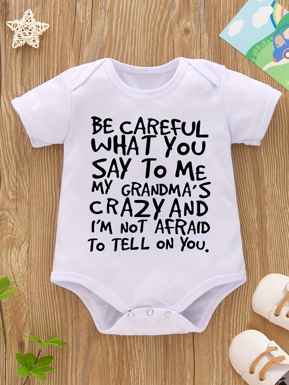 Newborn Babies Watch Out I Have Crazy Grandma Print Short Sleeve Onesies Rompers - Gen U Us Products