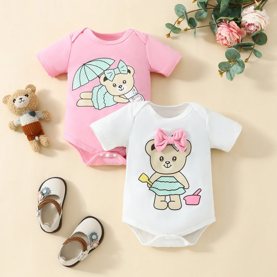 Newborn Baby Girls 2 Pack Cartoon Bear Bodysuit Onesies - Gen U Us Products