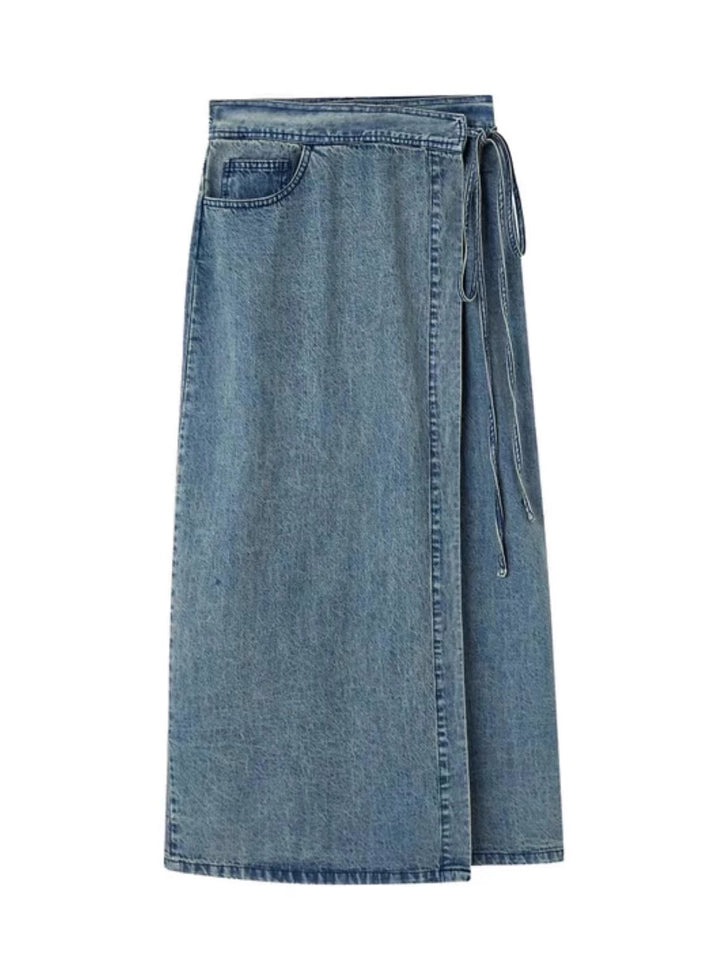 Retro Long Slit Waist-Tight Long Length Denim Skirts