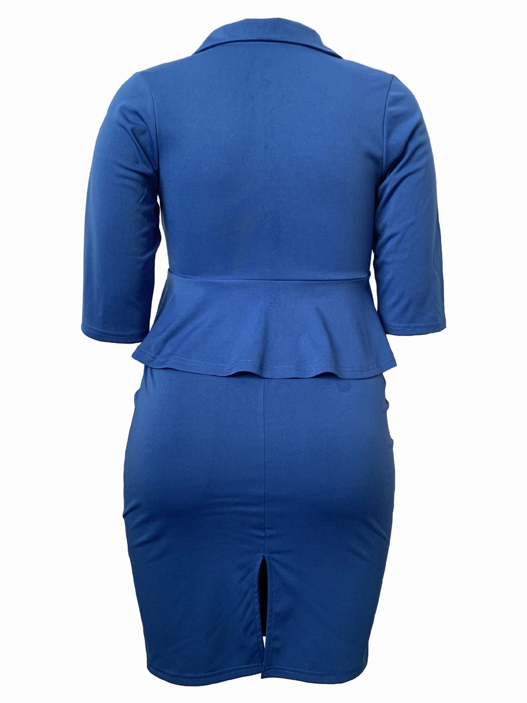 Office 3/4 Sleeve Collared V-neck Slim Fit Top & Skirt Suits