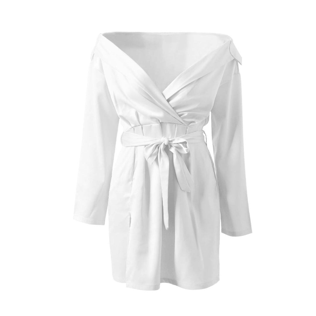 Off Shoulder High Slit  Delicate Fabric Shirt Dresses - Gen U Us Products