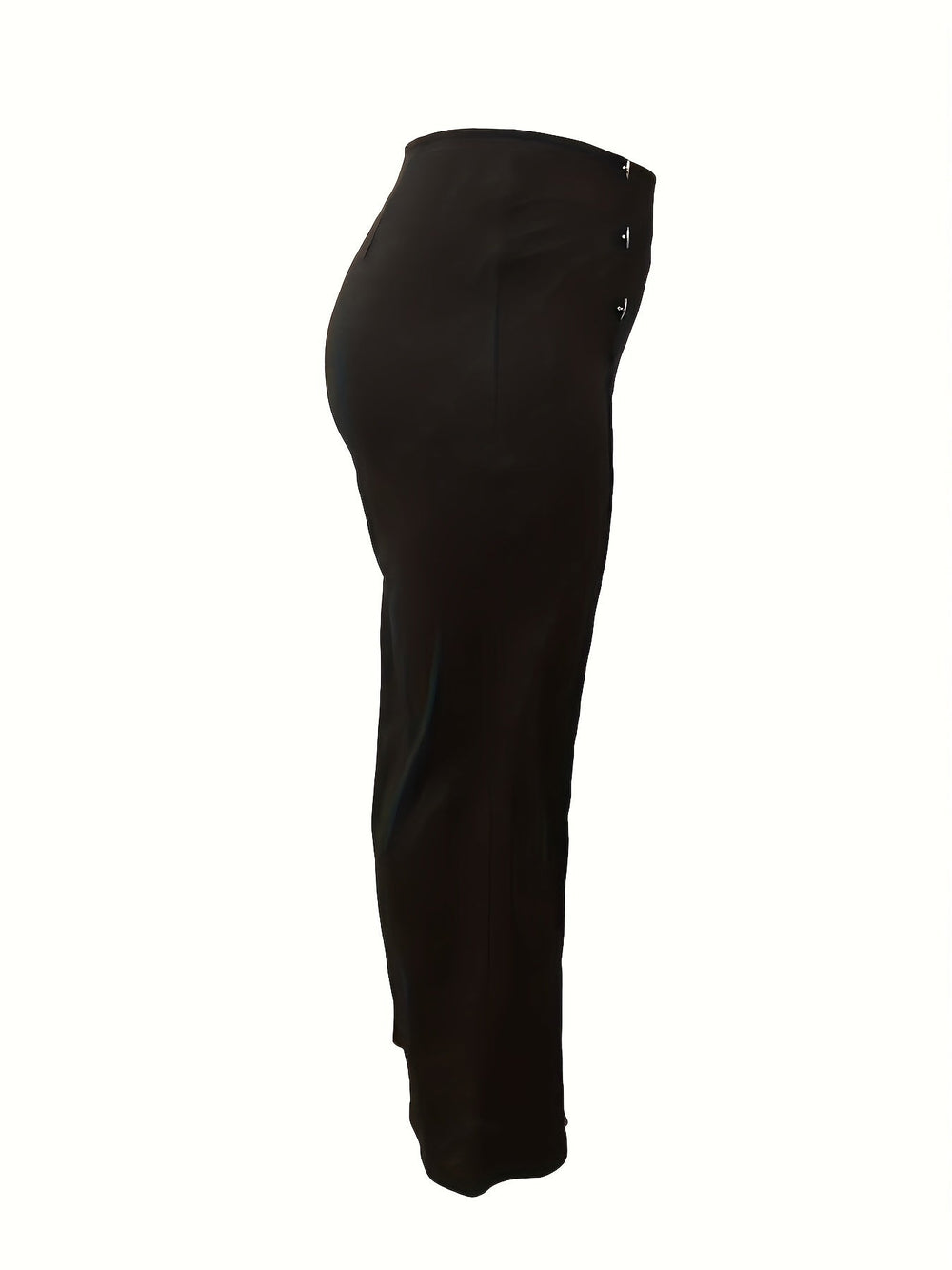 Office Lady Stylish Plus Size Buttoned Decor High Rise Wide Leg Pants 