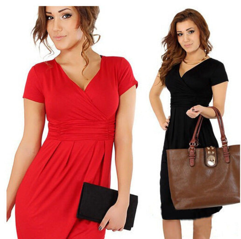 Office Lady Maternity Pregnant Short Sleeve Stretchy Fabric Dresses - Gen U Us Products