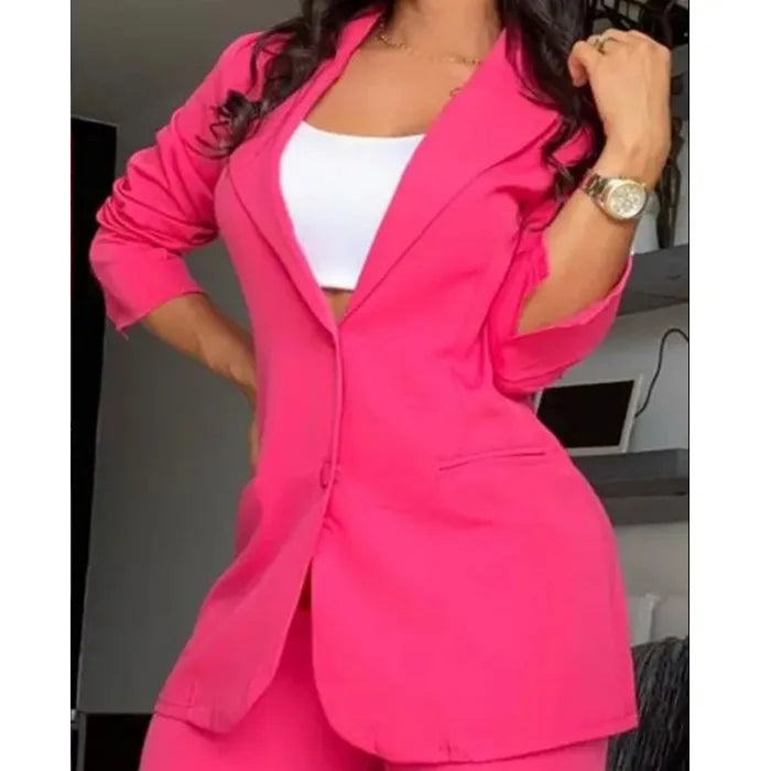 Office Lady Plus Size Notched Blazer and High Waist Pants Suits - Gen U Us Products
