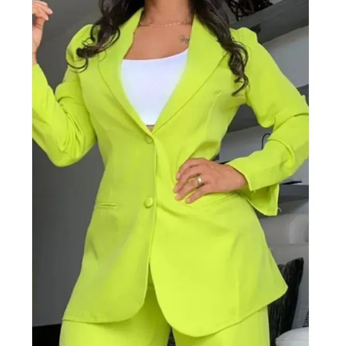 Office Lady Plus Size Notched Blazer and High Waist Pants Suits - Gen U Us Products