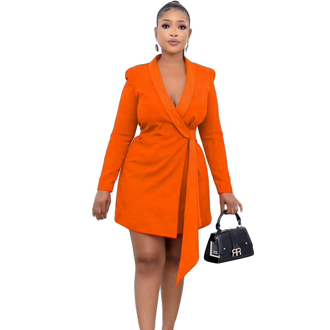 Office Lady Professional Deep V-Neck Notched Collar Mini Skirt Suits - Gen U Us Products