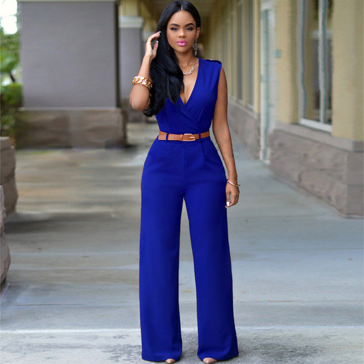 Office Lady Sleeveless V Neck High Waist Jumpsuits in Plus Sizes - Gen U Us Products