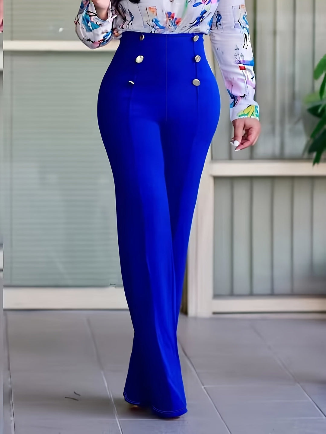 Office Lady Stylish Plus Size Buttoned Decor High Rise Wide Leg Pants - Gen U Us Products