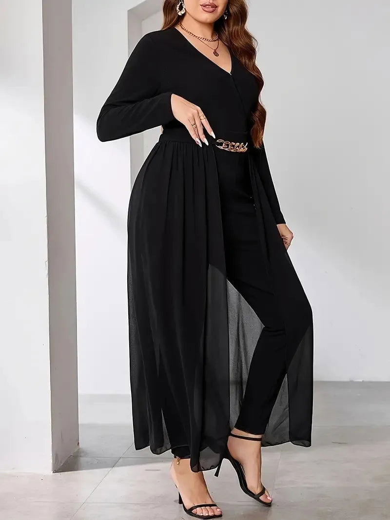 Office Ladies V-neck Long Sleeve High Waist Slim-fit Jumpsuits - Gen U Us Products -  