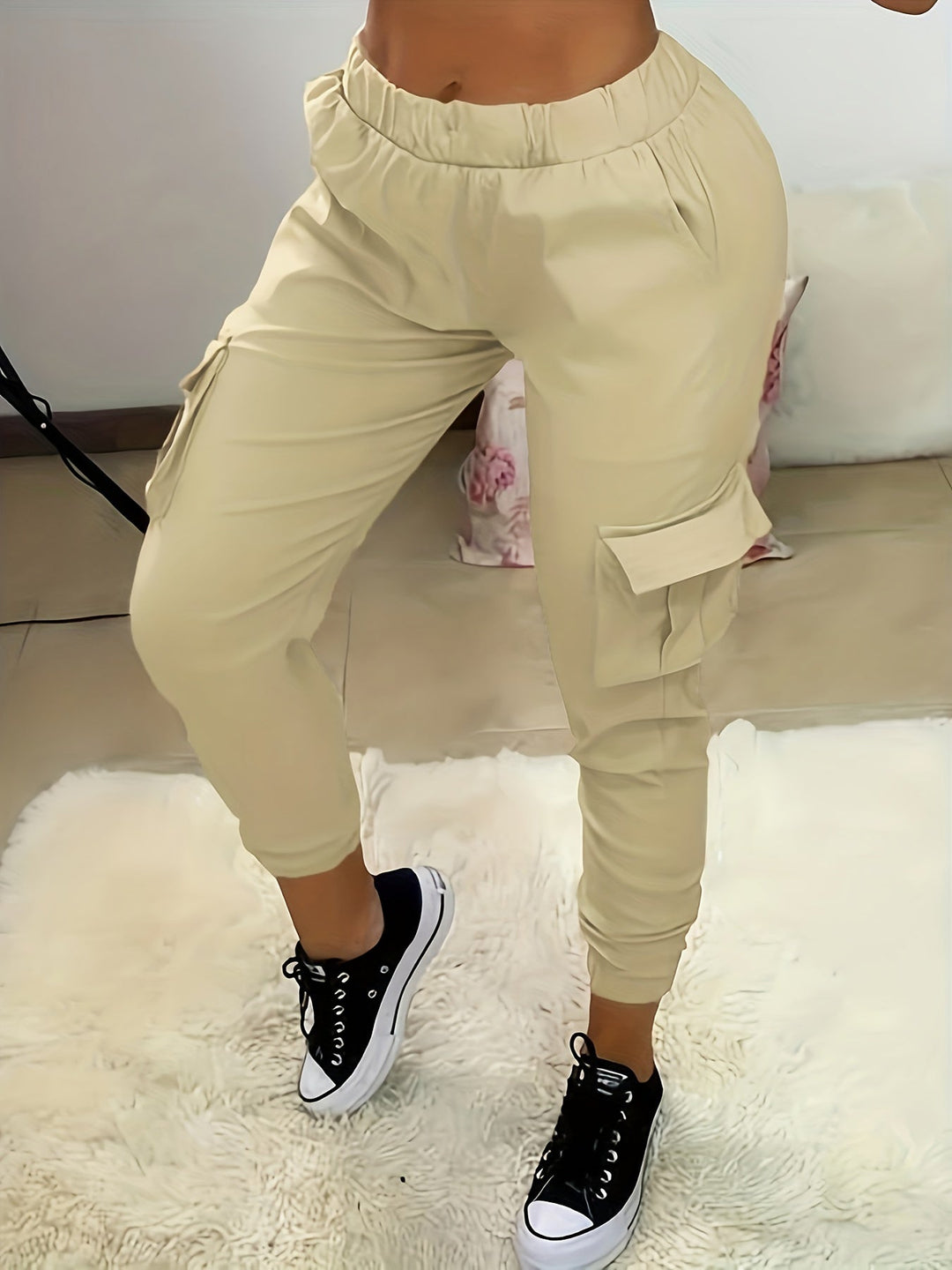 On-trend Curvy-fit High Rise Flap Pocket Cargo Jogger Pants 