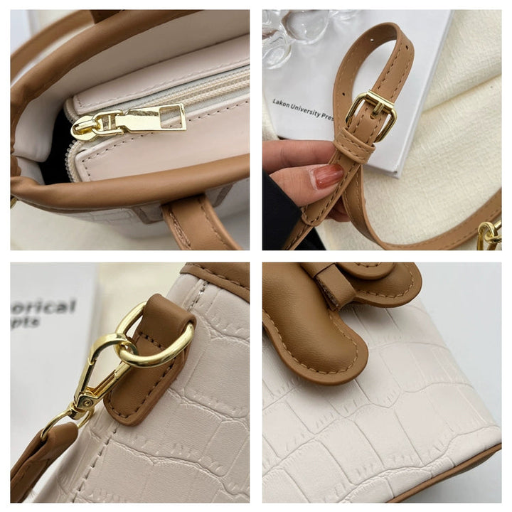 On-trend Color Block Leather Barrel Shape Handbags - Gen U Us Products