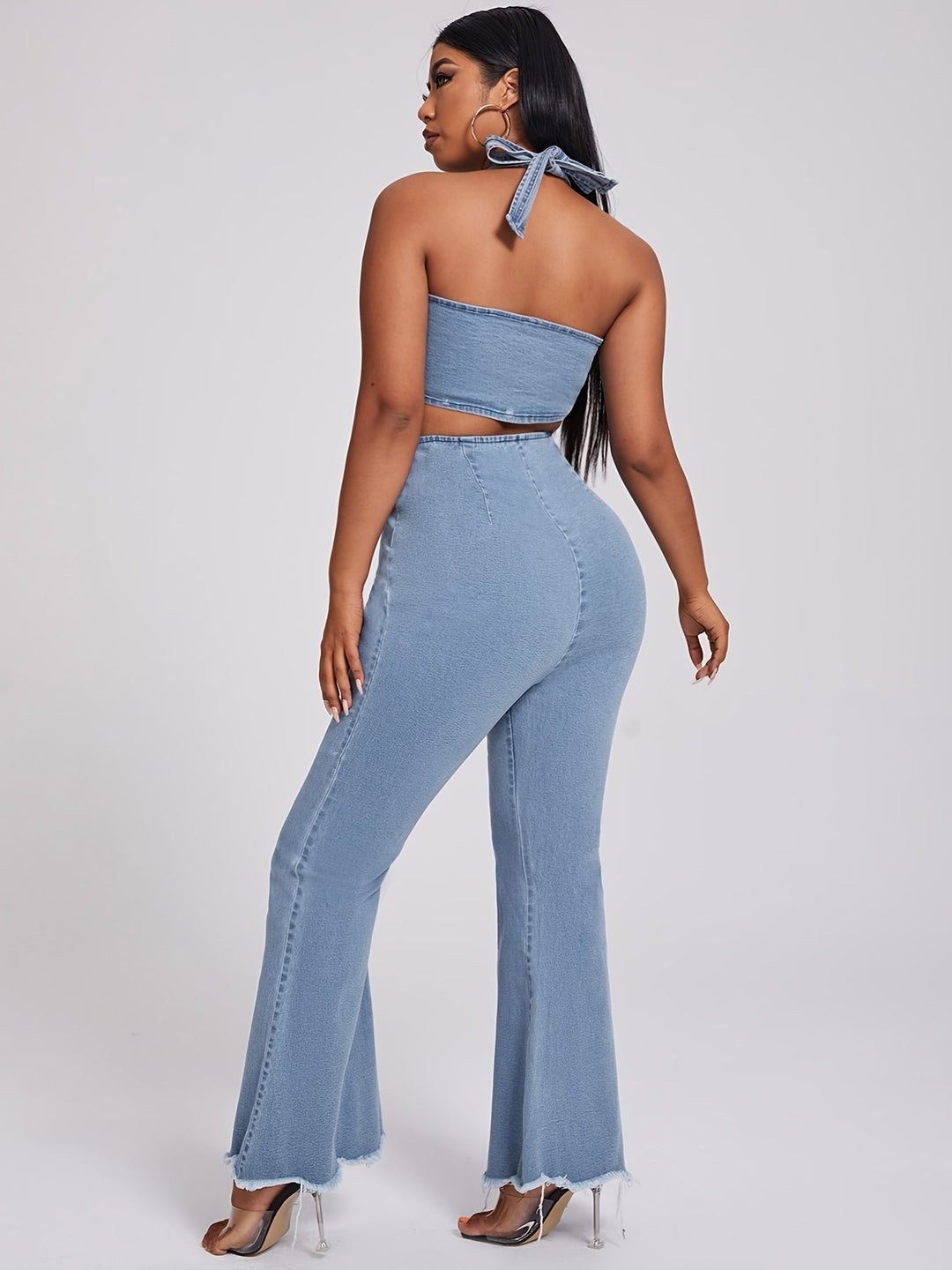 Organic Cotton Halter Crop Top and High Rise Flared Jeans Set 