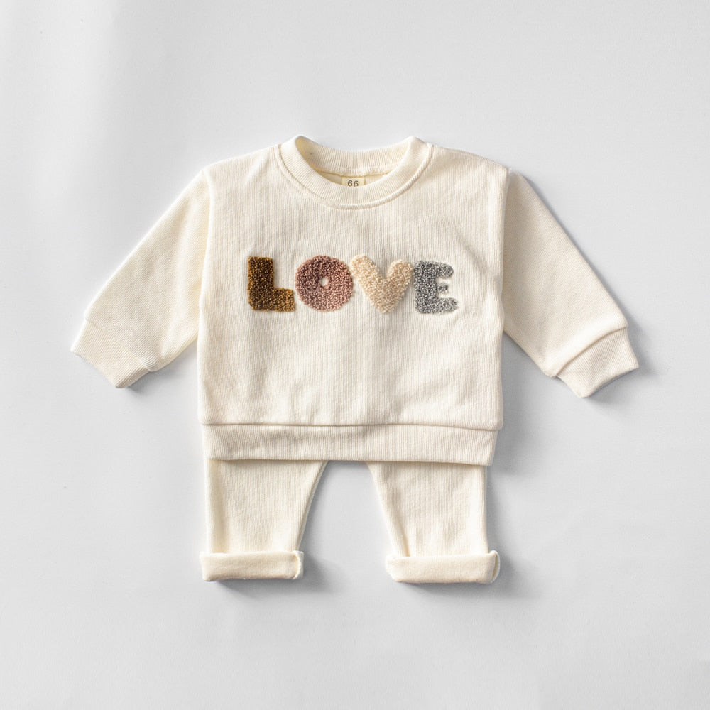 Organic Cotton Cute Cozy Fluffy Love Print Pullover and Pants Set - Gen U Us Products