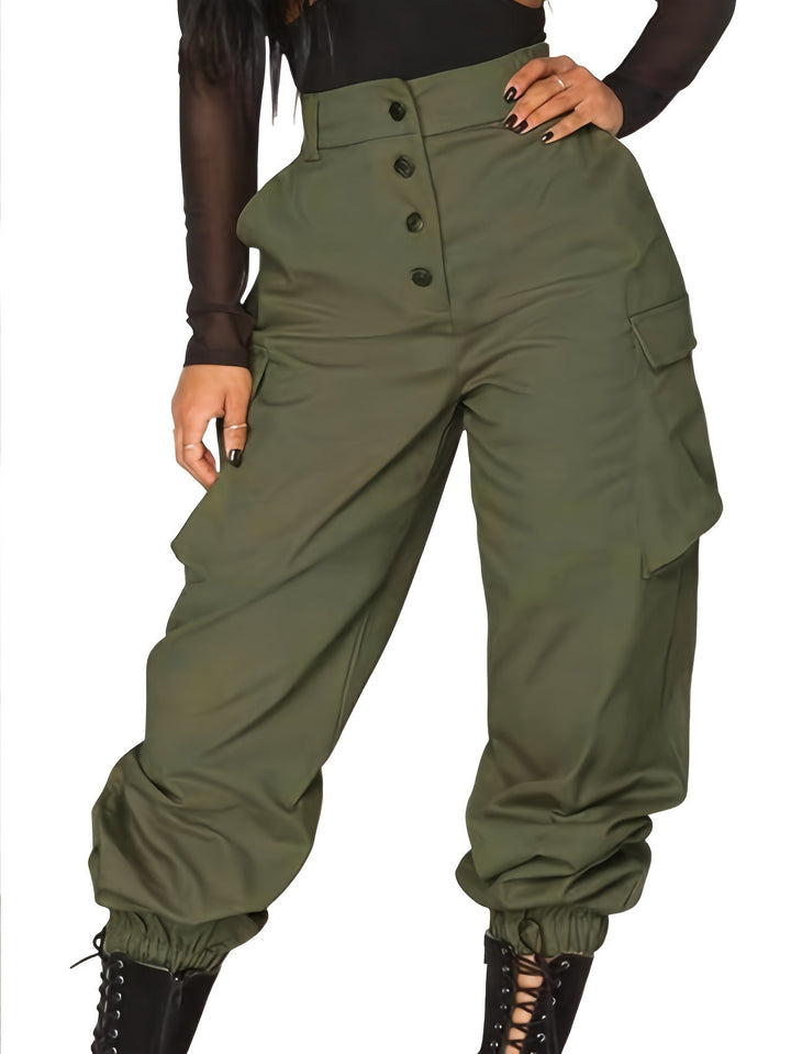 Perfect Fit Plus Size Button Front Baggy High Waist Cargo Pants 