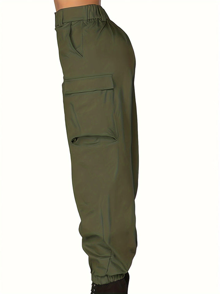 Perfect Fit Plus Size Button Front Baggy High Waist Cargo Pants 