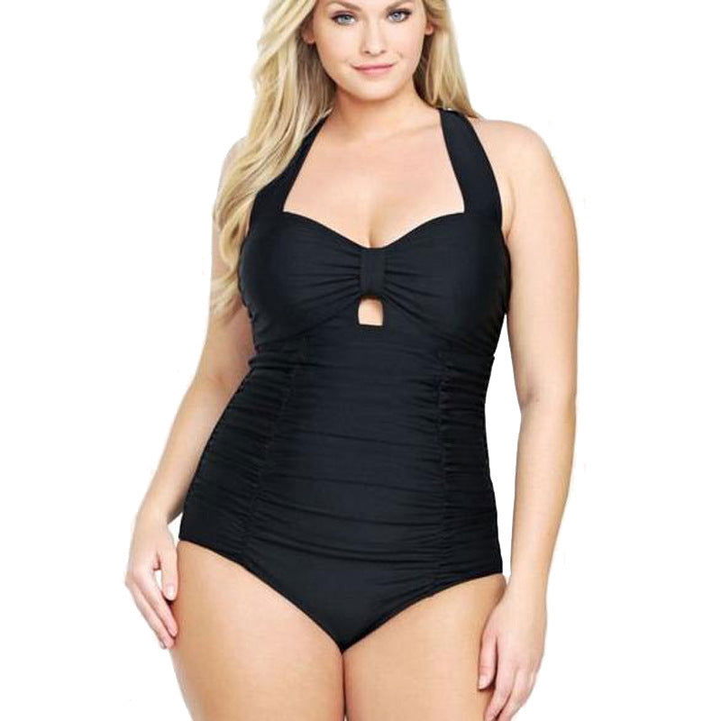 Plus Size Solid Color Cut out Push Up Pleating One-piece Swimsuits - Gen U Us Products -  