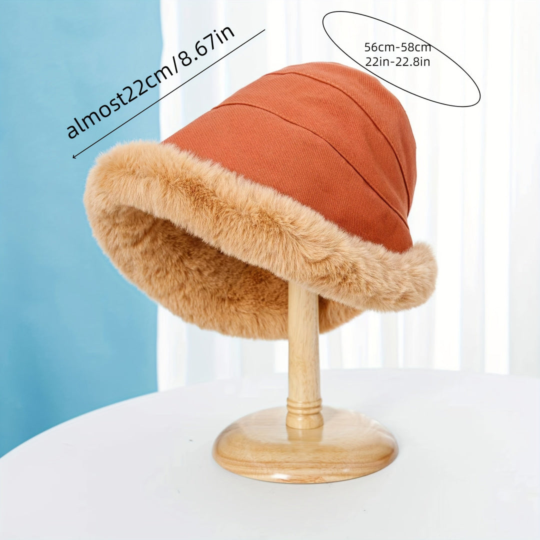 Plush Faux Fur Ear Protection Thermal Bucket Hat 