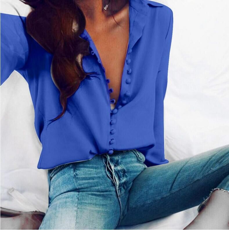 Professional-looking Silky Long Sleeve Collared Blouses S-2XL 