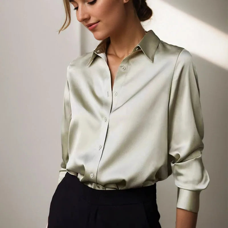 Professional Satin Long Sleeve Button Blouses in Plus Sizes - Gen U Us Products