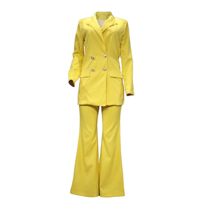 Professional Bold Color Collared Button Blazer & Wide Leg Pants Suits - Gen U Us Products -  