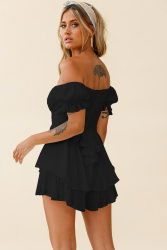 Puff Ruffled Short Sleeve Off Shoulder Tiered Mini Rompers - Gen U Us Products -  