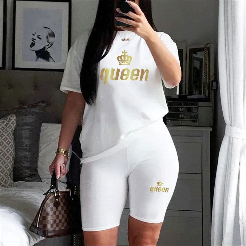 Queen Print Short Sleeve T-shirt and Snug-fit Short Sets - Gen U Us Products -  