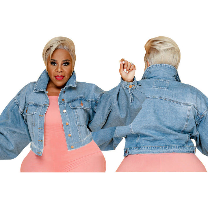 Relaxed Fit Front Chest Pockets Washed Denim Crop Jackets - Gen U Us Products