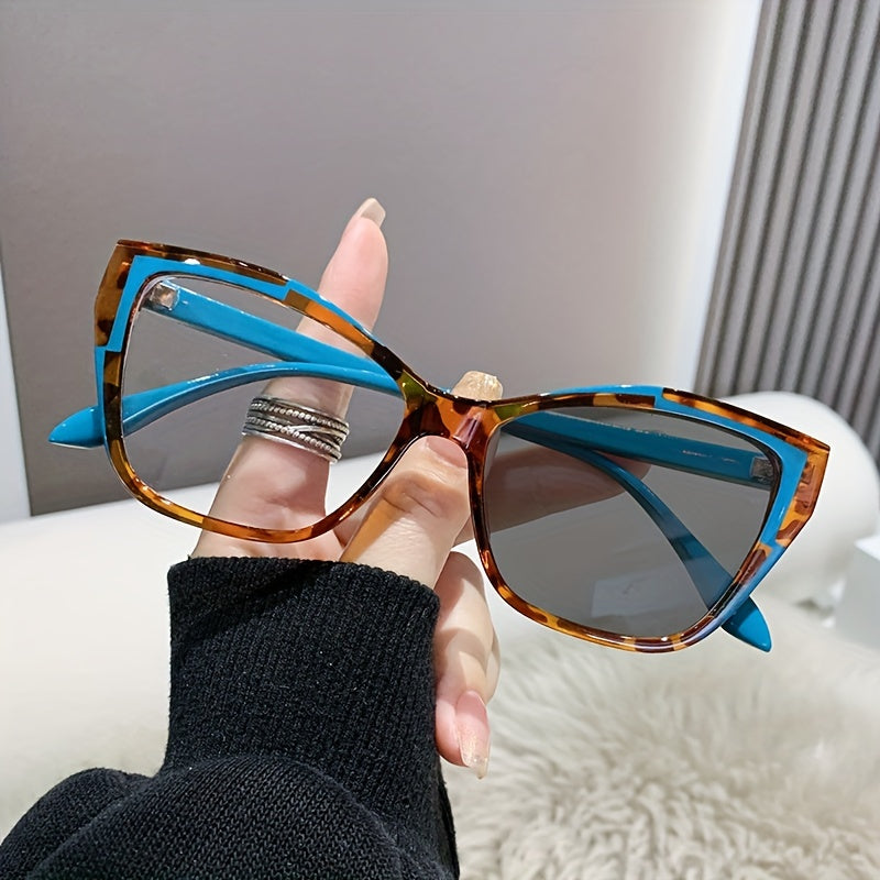 Retro Blue Light Blocking Color Block Cat Eye Frame Sunglasses 