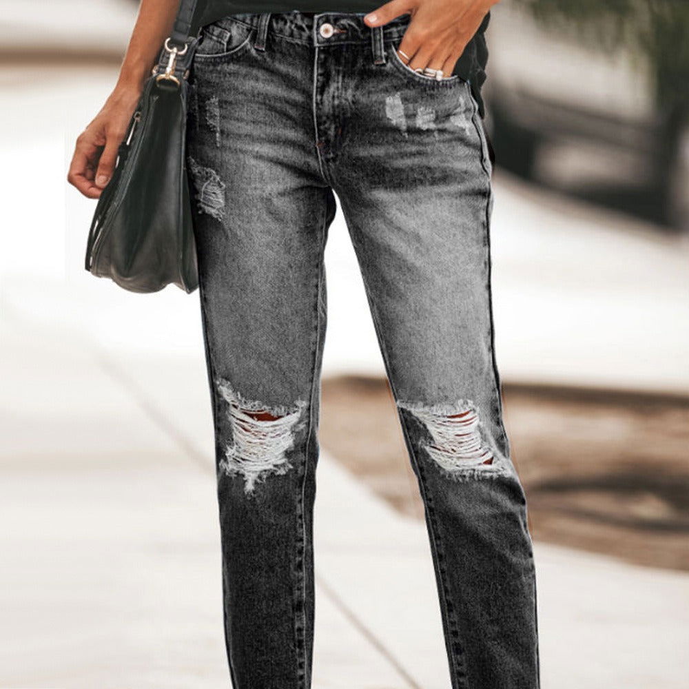 Retro High Waist Ripped Straight Leg Loose Pencil Denim Jeans - Gen U Us Products -  