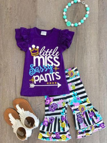 Ruffle Shirt with Little Miss Letter Print and Floral Leggings 