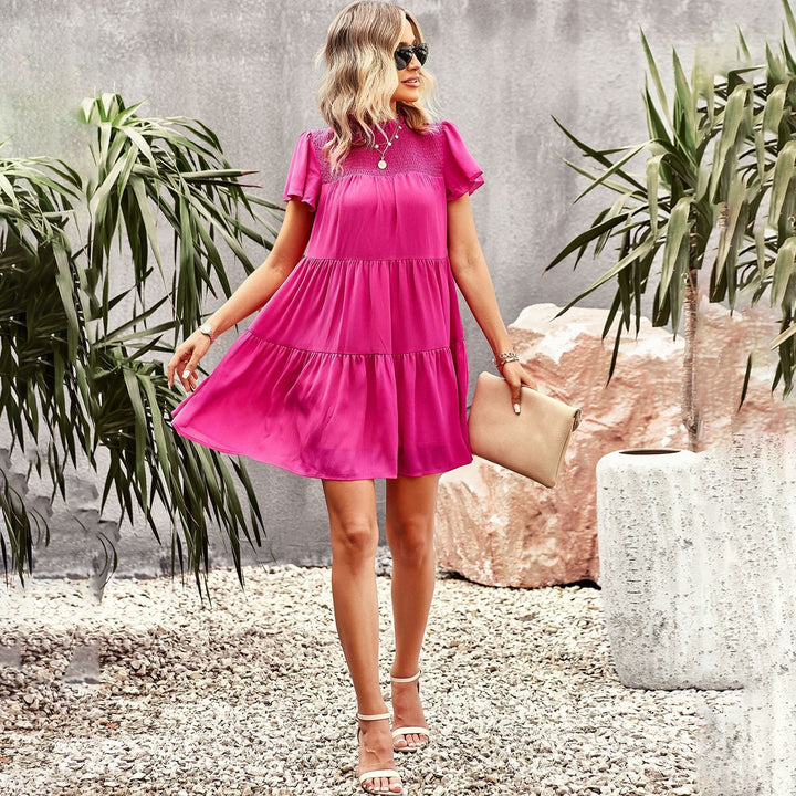 Ruffle Tiered Butterfly Short Sleeve Waist Controlled Dresses 
