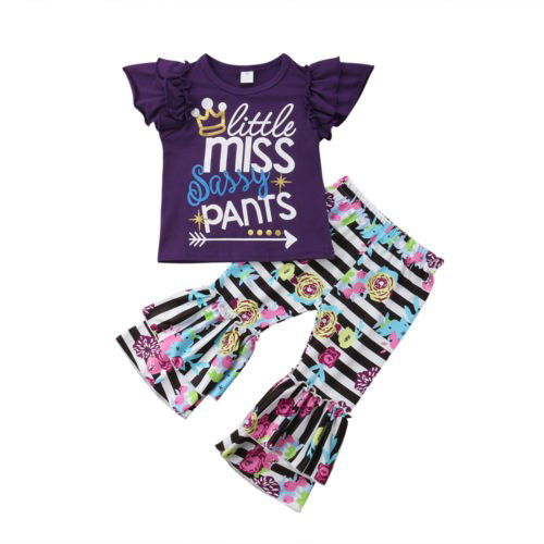 Ruffle Shirt with Little Miss Letter Print and Floral Leggings - Gen U Us Products -  