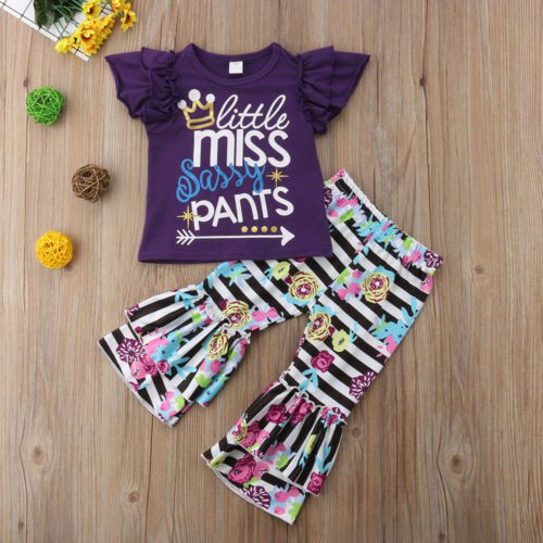 Ruffle Shirt with Little Miss Letter Print and Floral Leggings - Gen U Us Products -  