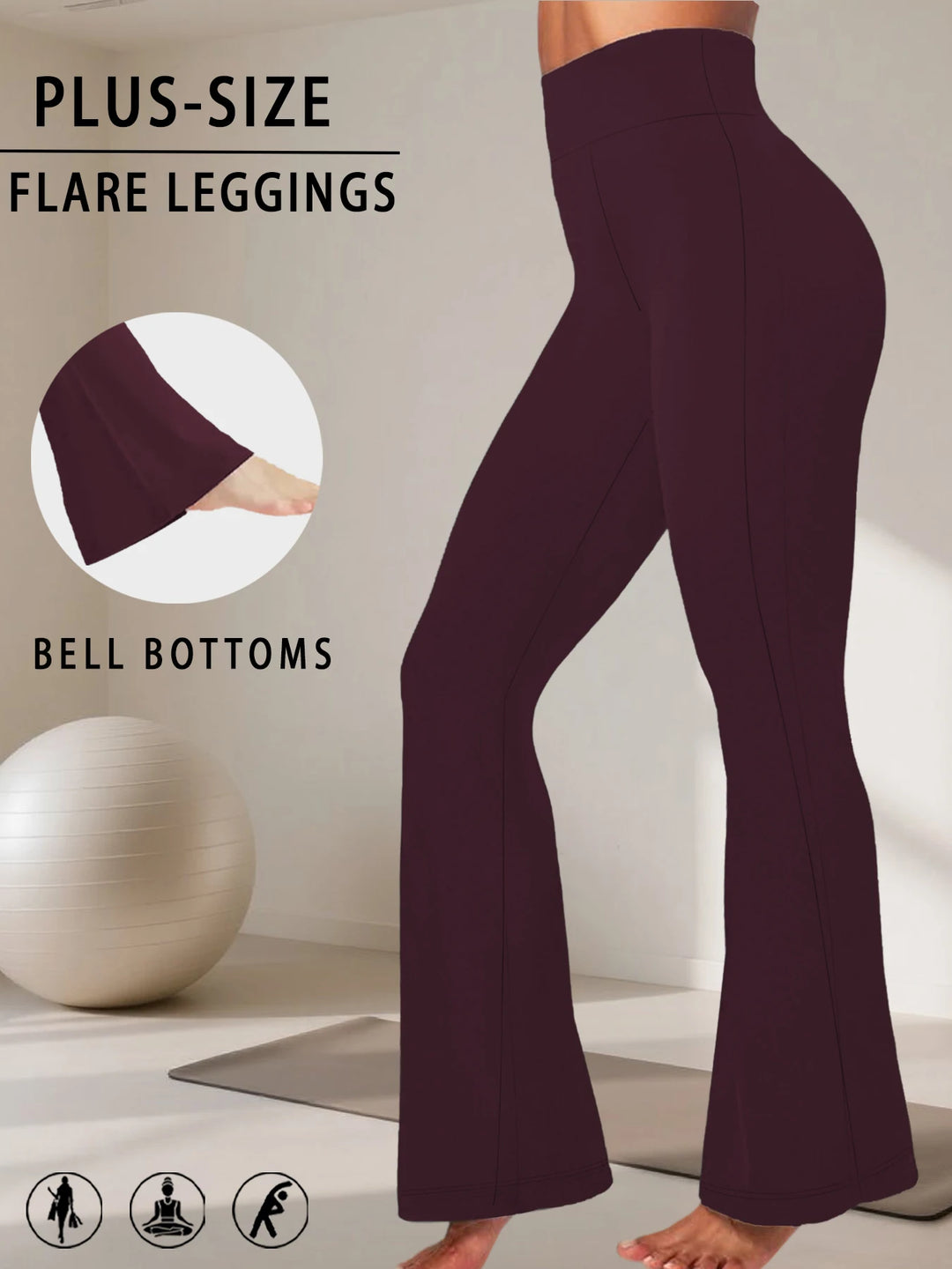 Plus-size flare leggings with bell-bottoms design on a neutral background