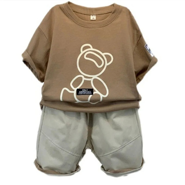 Baby Bear Motif Cotton Short Sleeve T-Shirt and Shorts Sets