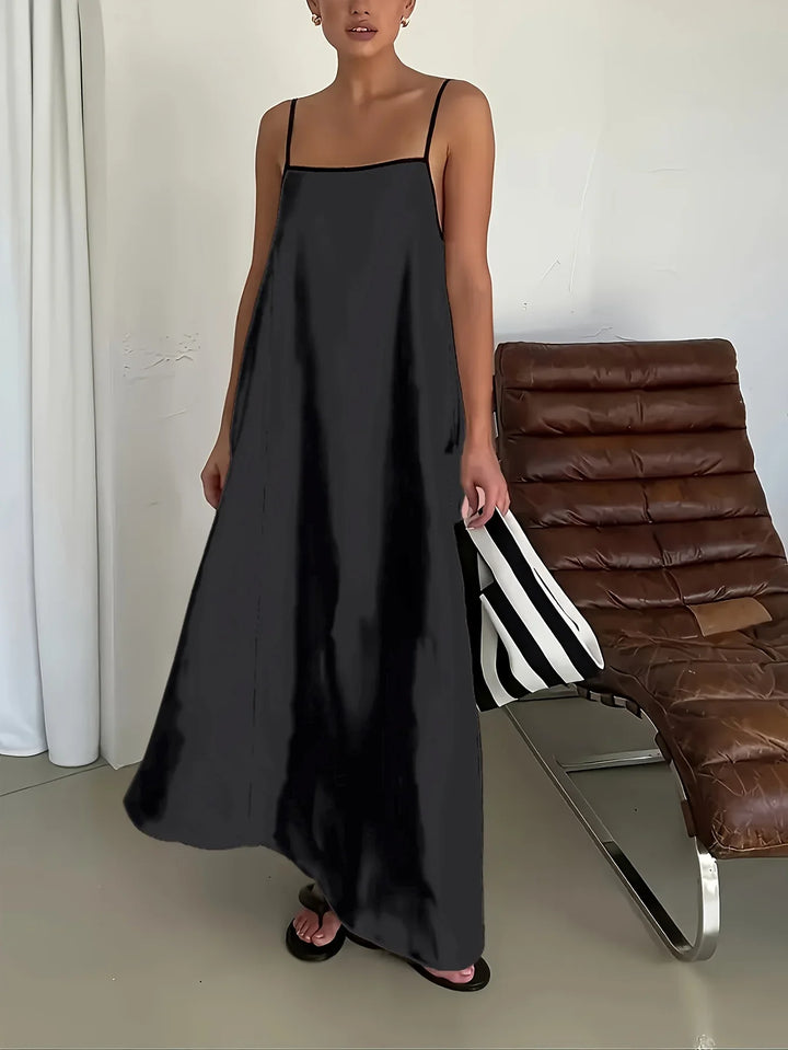 Women's Plus Size Satin Spaghetti Strap Maxi Dress – Loose Airy Beach Summer Dresses