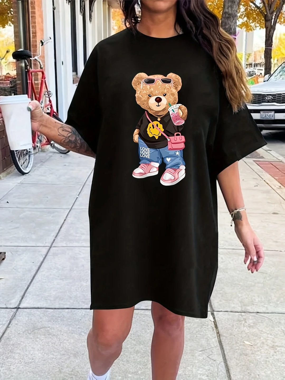 Summer Vibes Bear T-Shirt Dress – Plus Size Women’s - Flossy Mom