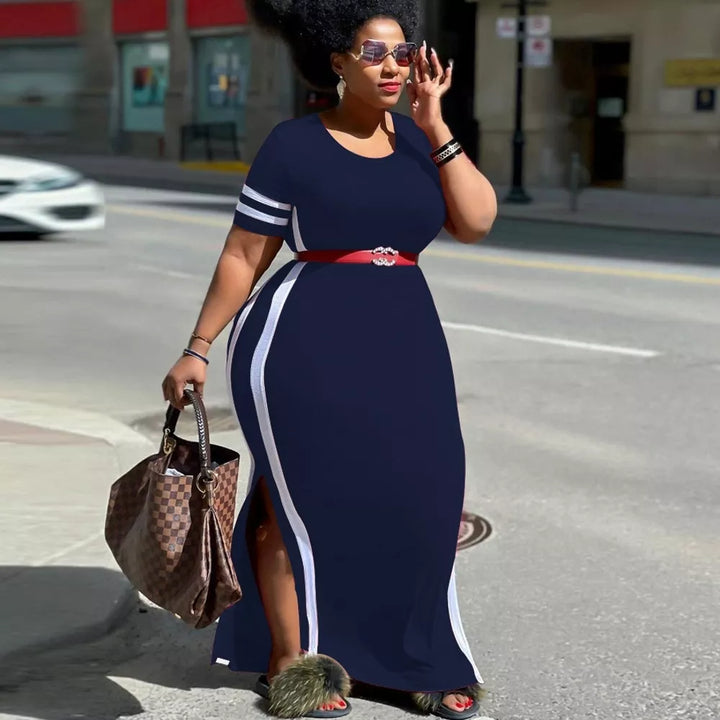 Chic Silhouette Flattering-fit Striped T-shirt Dresses