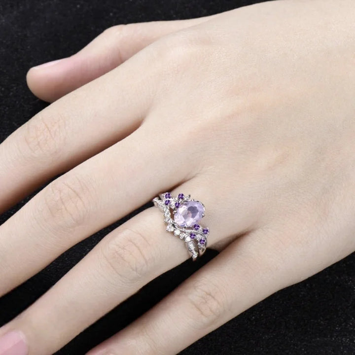 Stylish leaf branches shape purple zircon inlaid women's ring