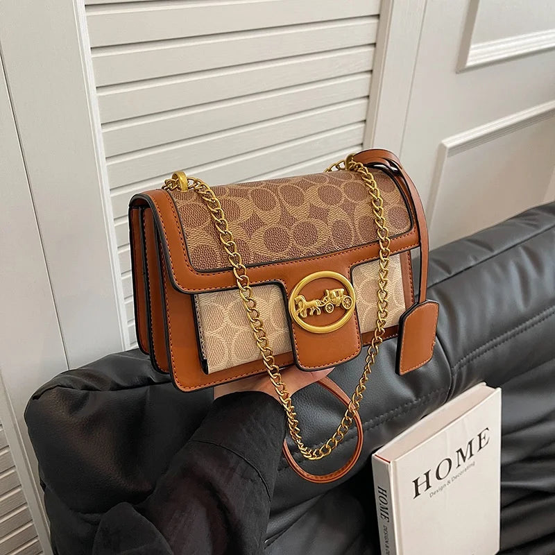 Glam Pop PU Leather Handbags With Gold Hardware & Chain