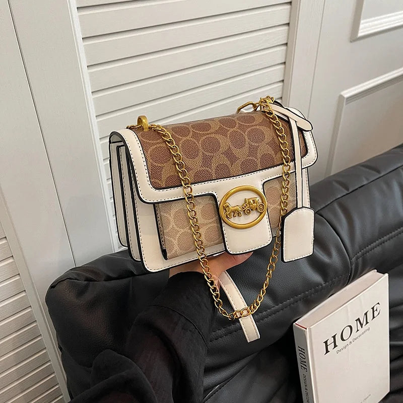 Glam Pop PU Leather Handbags With Gold Hardware & Chain