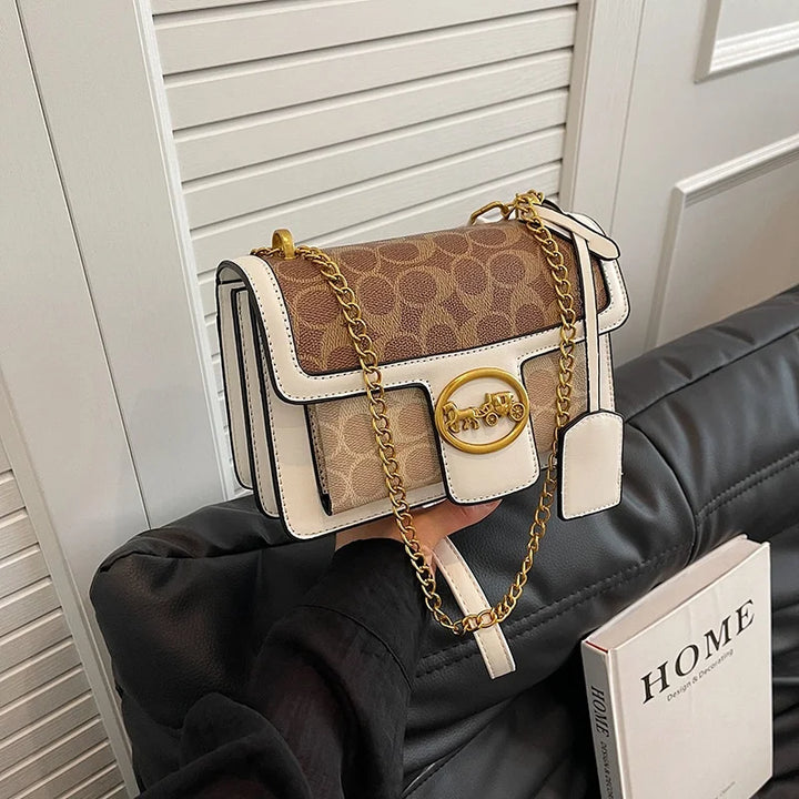 Glam Pop PU Leather Handbags With Gold Hardware & Chain