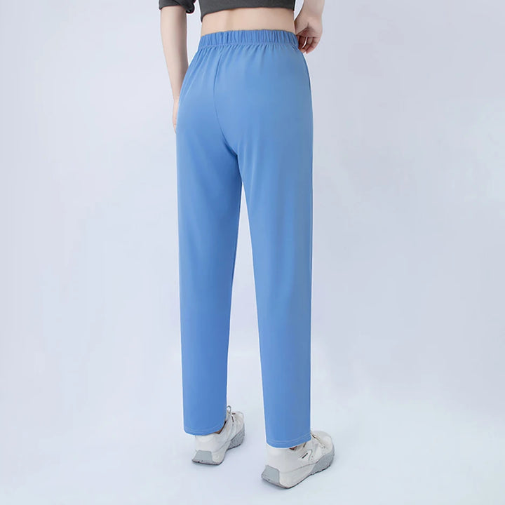 Wide-leg pocket pants with elastic waistband, light blue