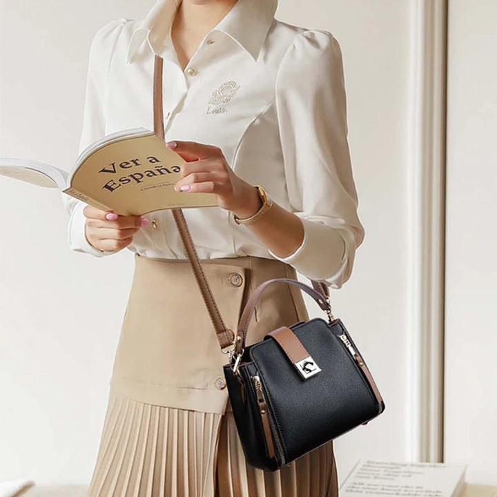 Modern Small Handle Strap Gold Hardware PU Leather Handbags - Flossy Mom