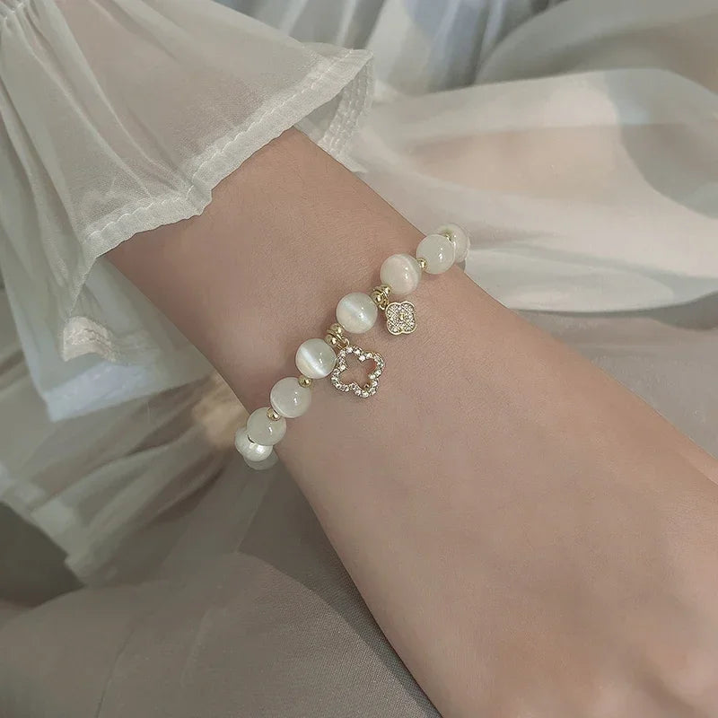 Women's Crystal Opal Pearl Clover Luxury Bracelet