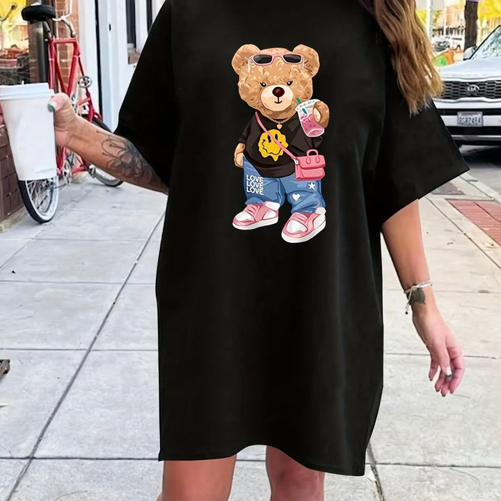 Summer Vibes Bear T-Shirt Dress – Plus Size Women’s - Flossy Mom