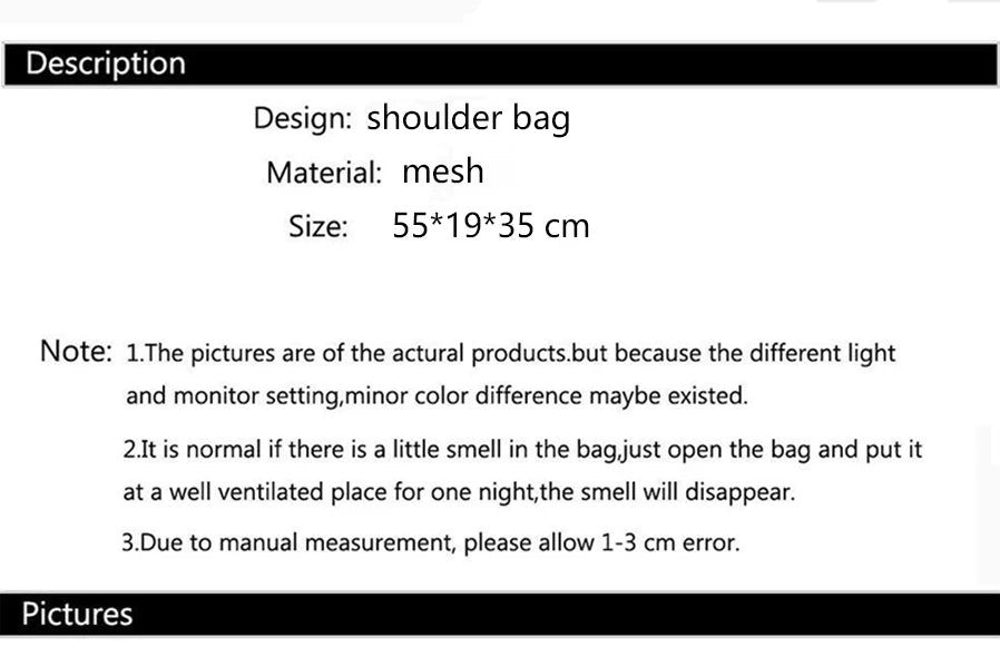 Black sheer mesh tote bag with open top and long handles, front organizer panel