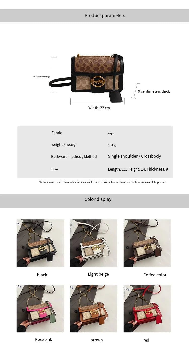 Glam Pop PU Leather Handbags With Gold Hardware & Chain